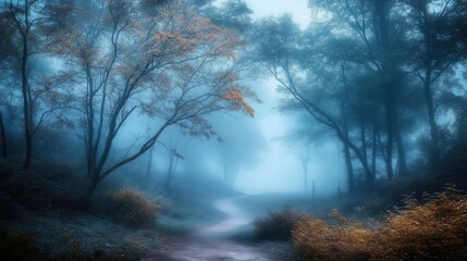 Obraz premium Misty autumn forest path. (9)