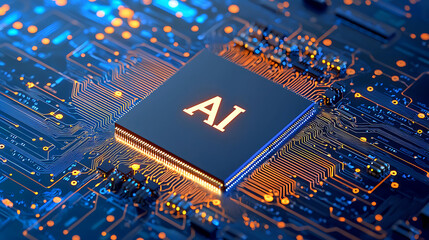 AI Computing Chip with Neon Digital Elements