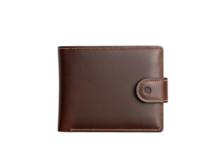 PNG of Elegant brown leather wallet with a clasp, showcasing fine craftsmanship and minimalistic design on transparent background