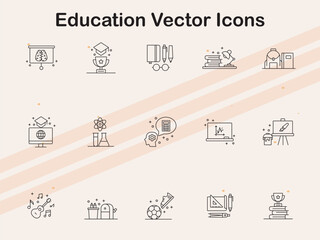 Vector icons representing various educational themes  including learning tools and academic symbols.