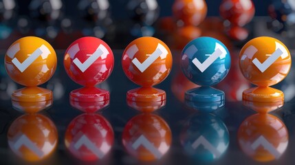 A row of colorful eggs with check marks, ideal for use in educational or motivational settings