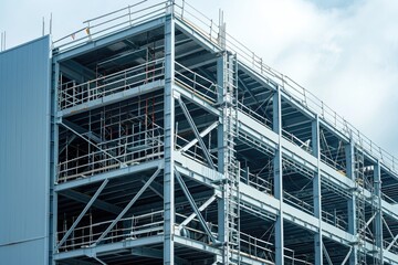 A large building under construction with multiple levels of scaffolding