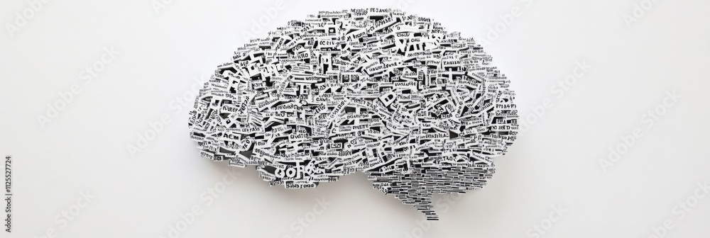 Fototapete A unique representation of a brain created from numerous words and phrases, providing an area for further text and concepts. Generative AI