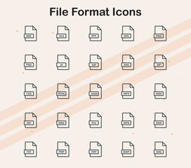 Icons representing various file formats  perfect for digital projects and tech-related designs.