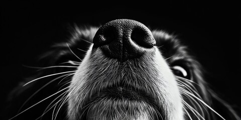 A close-up shot of a dog's nose in black and white, suitable for use in editorial or educational content