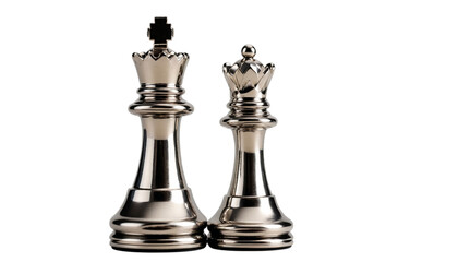 PNG of Elegant silver chess king and queen pieces on transparent background