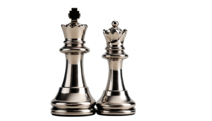 PNG of Elegant silver chess king and queen pieces on transparent background