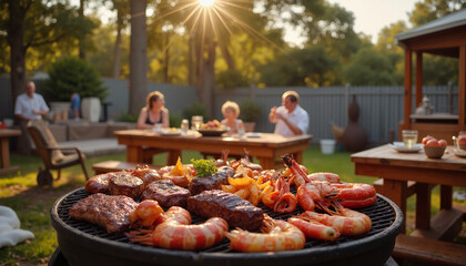 Grilling lamb chops outdoors on a sunny day