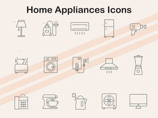Icons depicting various home appliances  perfect for household-related projects.