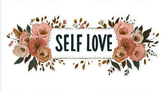 Floral self love banner with inspirational message and elegant roses