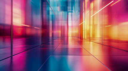 Vibrant abstract corridor of color and light reflections