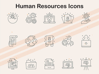 Icons for human resources  including recruitment  team management  and HR services.