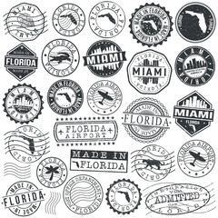 Miami, FL, USA Set of Stamps. City Travel Marks. Made In Product. Design Seals Old Style Insignia.