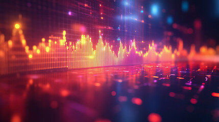 Vibrant data visualization with colorful digital graphs and neon lights