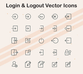 Icons for login and logout processes  ideal for user interfaces  websites  and online platforms.