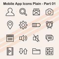 A clean collection of plain mobile app icons for digital and UI/UX designs.