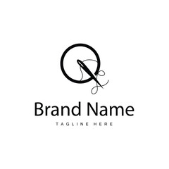 Tailor logo vector template needle and thread black silhouette design simple sewing tool product brand