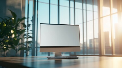 Fototapeta premium Modern Computer Display on Desk Near Window
