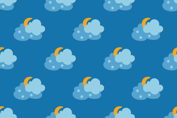 Colorful background with clouds and moons in a blue sky pattern for creative design