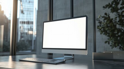Fototapeta premium Modern Desktop Computer Setup In Office Setting