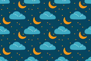 Obraz premium Colorful cloud and moon pattern creating a whimsical nighttime atmosphere