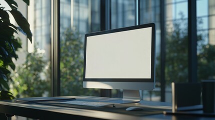 Fototapeta premium Modern Desktop Computer Near Window With Blank Screen
