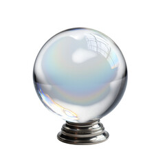 PNG of A crystal ball with a reflective surface, resting on an ornate silver stand, suggesting mystery and divination on transparent background