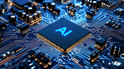 Artificial Intelligence Chipset with Blue Glow