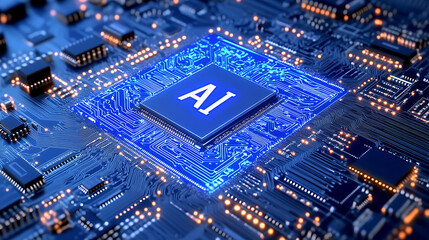 Obraz premium Artificial Intelligence Chipset with Blue Glow