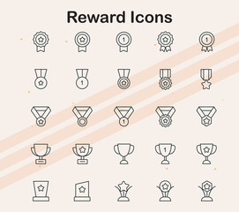 Icons related to rewards and incentives  including trophies  medals  and achievement symbols  ideal for recognition and motivational projects.