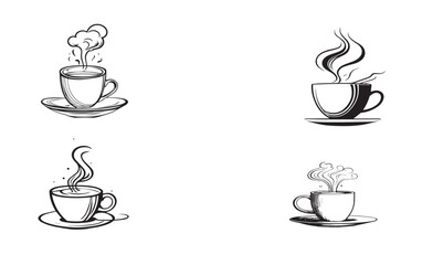Vector Illustrations of 4 Coffee Cups with Steam