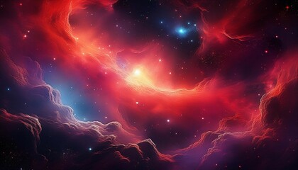 ai generated illustration of a vibrant red nebula adorned with stars against a cosmic backdrop
