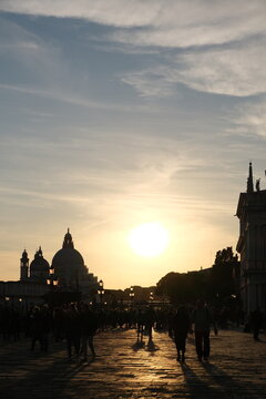 Venice city at sunset, Italy. Autumn 2021.