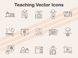Vector icons representing teaching-related elements such as books  pens  and chalkboards  ideal for educational and instructional designs.