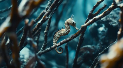 Tiny seahorse clinging to coral.