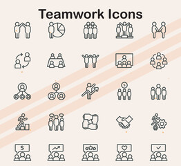 Icons representing teamwork elements such as collaboration  hands  and gears  perfect for business  leadership  and team-building projects.