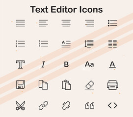 Icons representing text editing tools like bold  italic  and underline  ideal for software development  writing apps  and digital communication projects.