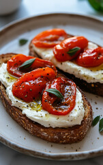 Cream Cheese Toast with Roasted Peppers