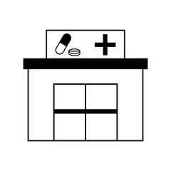 薬局を表すモノクロアイコンイラスト