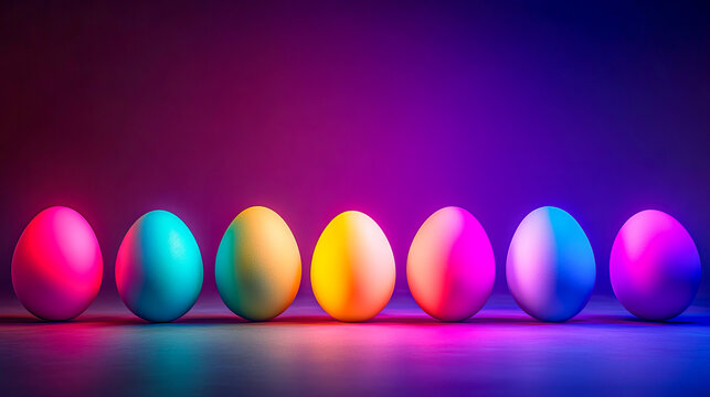 Vibrant gradient easter eggs displayed with colorful neon lighting