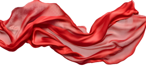 Elegant flowing red silk fabric waving gracefully in the air, capturing light and texture