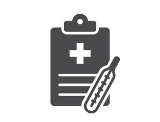 Patient report card flat icon. Medical history and medical thermometer. Isolated vector image in simple style