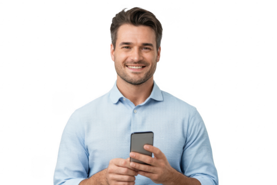 Portrait of positive businessman laughing out loud while using mobile phone
