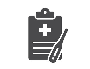 Medical history flat icon. Patient report card and digital thermometer. Isolated vector image in simple style