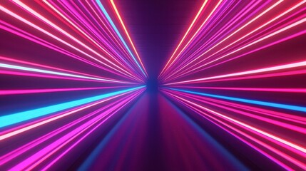 A vibrant display of neon lights stretching into the distance, creating a dynamic and futuristic atmosphere.