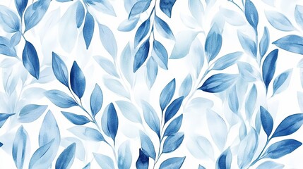 Obraz premium Watercolor Blue Leaves Pattern Botanical Design