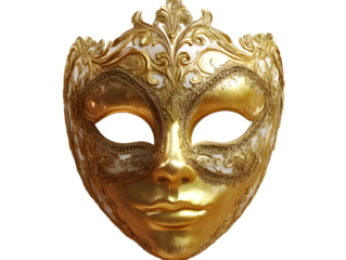 Ornate Golden Venetian Mask Isolated on White Background, Elegant Design for Celebrations