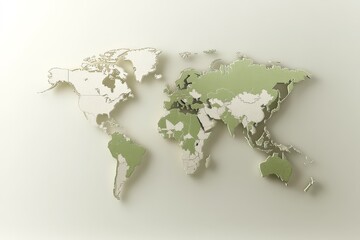 World map illustration with green shading representing countries and regions during peaceful analysis