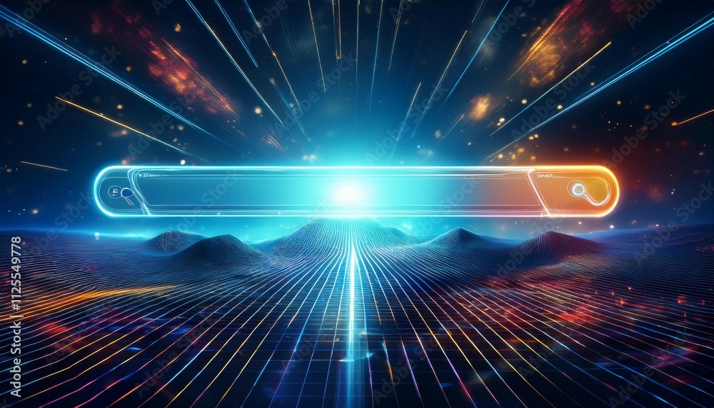 Wall mural a 3d search bar floating above a digital landscape casting a light that reveals hidden paths symboli
