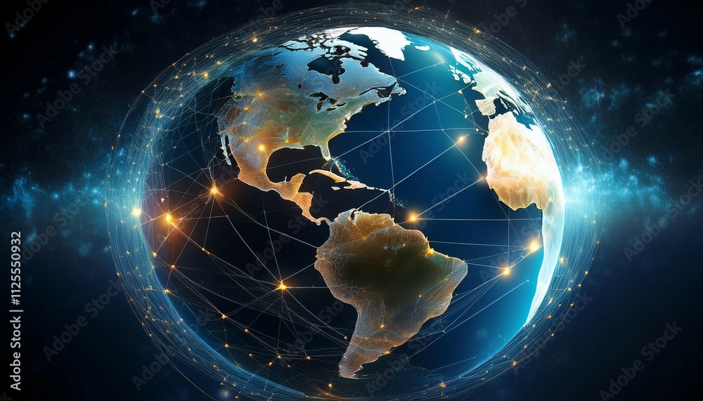 Wall mural a digital rendering of earth with interconnected lines representing global networks